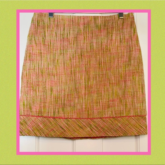 Sigrid Olsen Pink and Green Plaid Wool Pencil Skirt - Picture 2 of 3